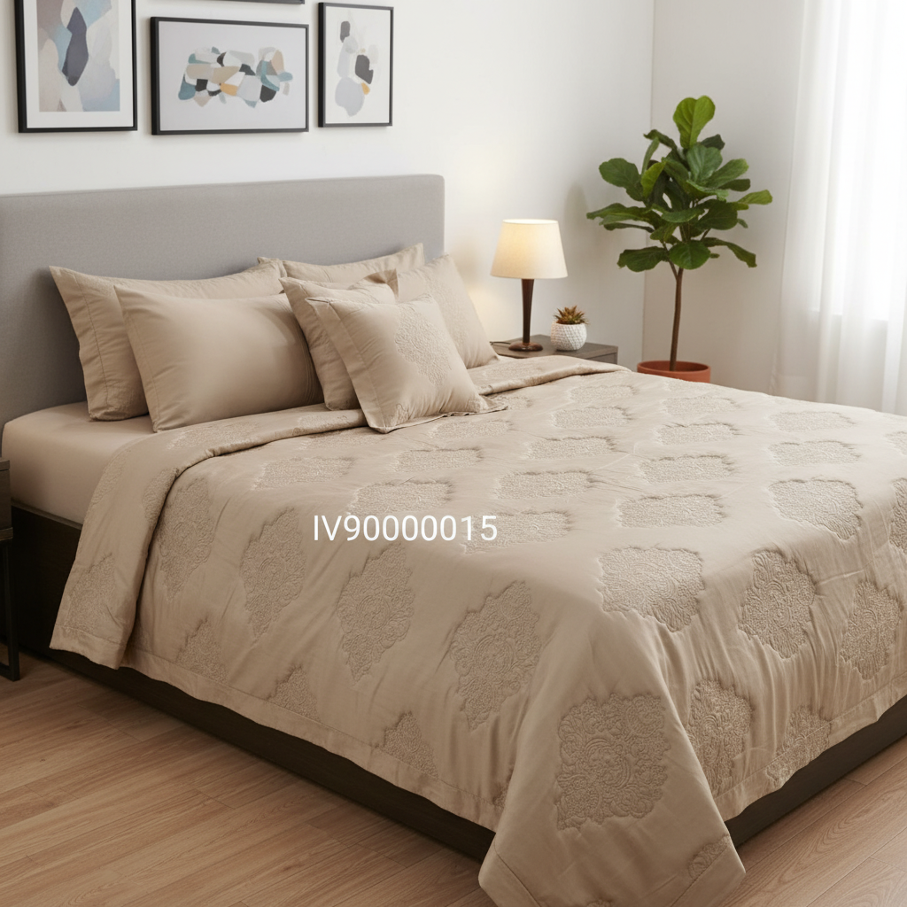 IV9000015 Luxury Cotton Satin Bed Spread Set - Light Filling