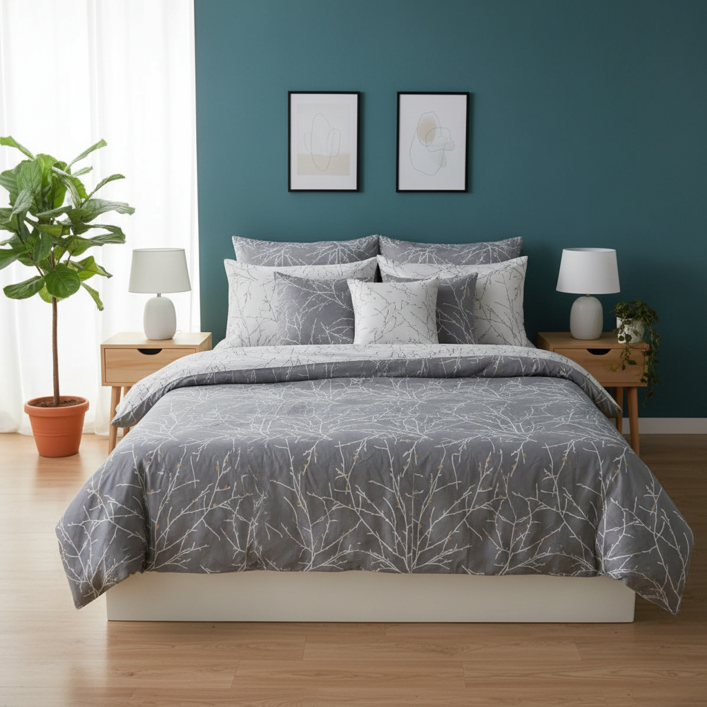 IV808 Percale Cotton Reversible Comforter Set - Light Filling