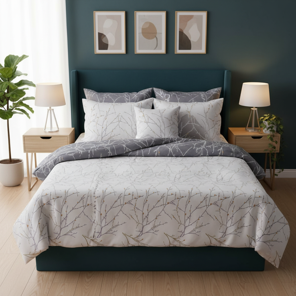 IV808 Percale Cotton Reversible Comforter Set - Light Filling