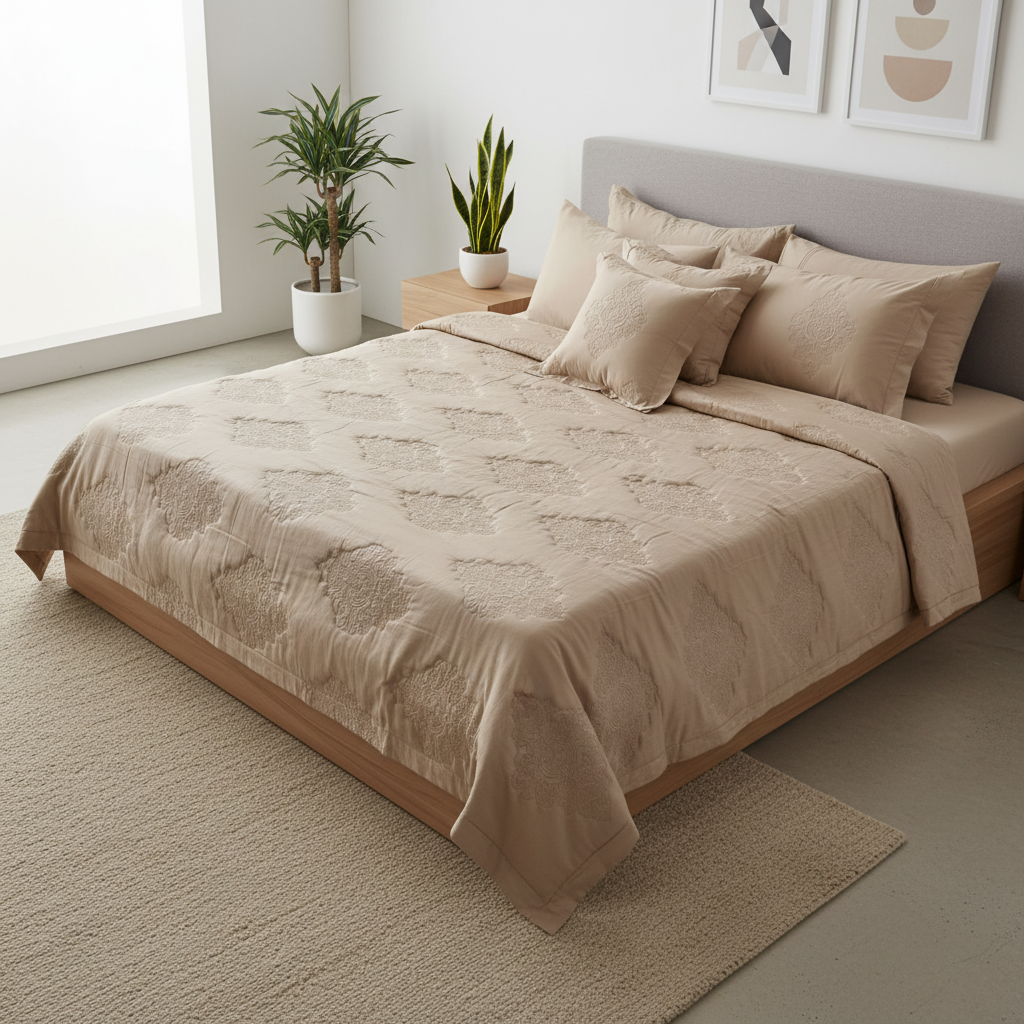 IV9000015 Luxury Cotton Satin Bed Spread Set - Light Filling