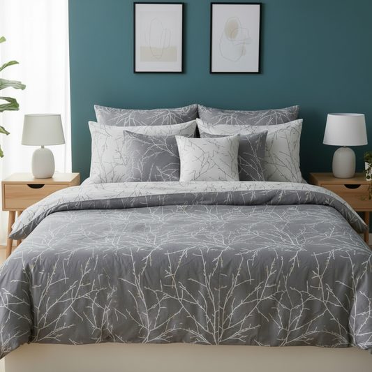 IV808 Percale Cotton Reversible Comforter Set - Light Filling