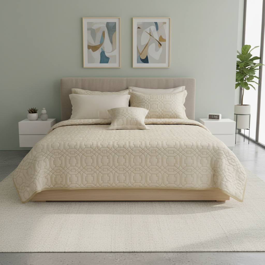 IV900008 Luxury Cotton Satin Bed Spread Set - Light Filling