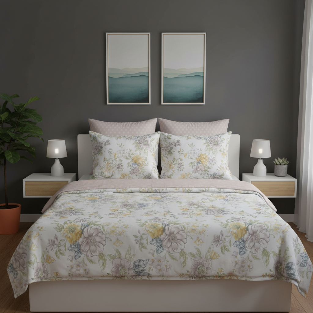 IV812 Luxury Cotton Satin Comforter Set - Light Filling