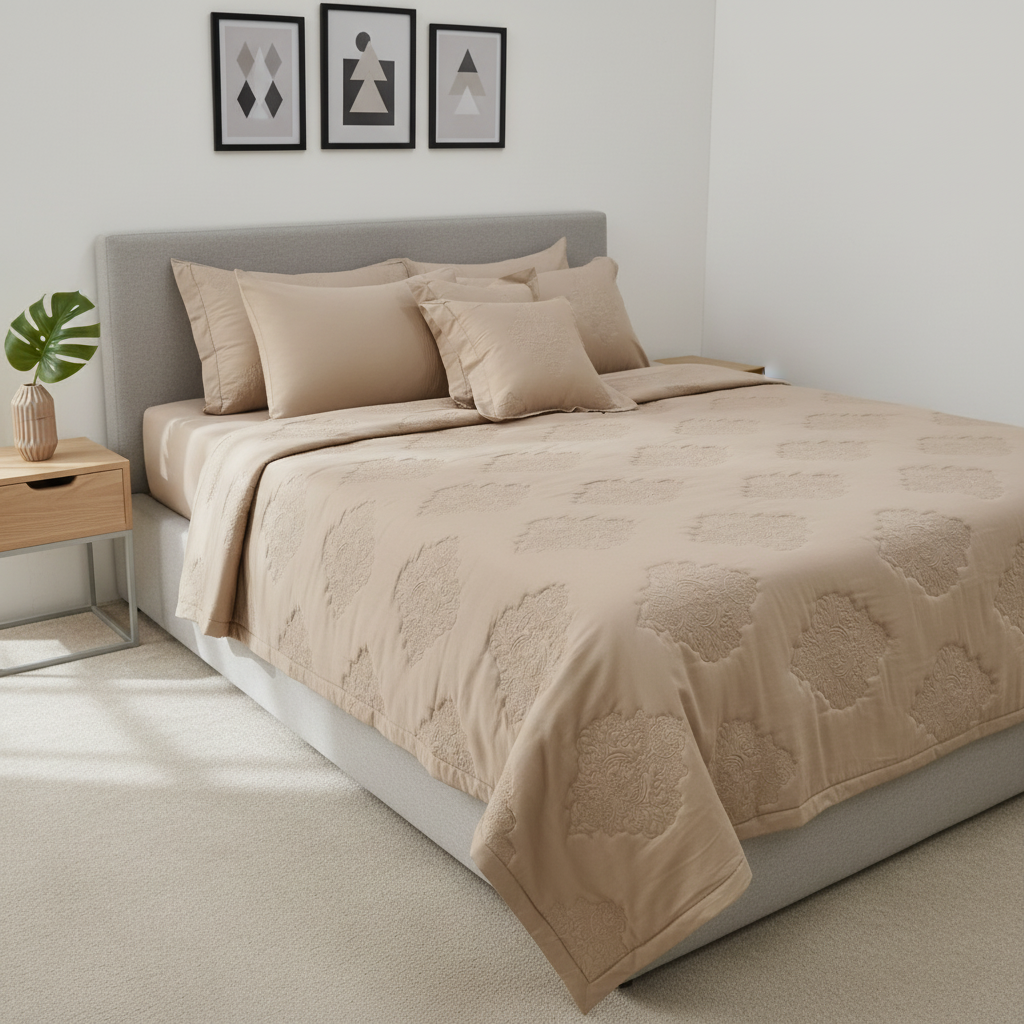 IV9000015 Luxury Cotton Satin Bed Spread Set - Light Filling