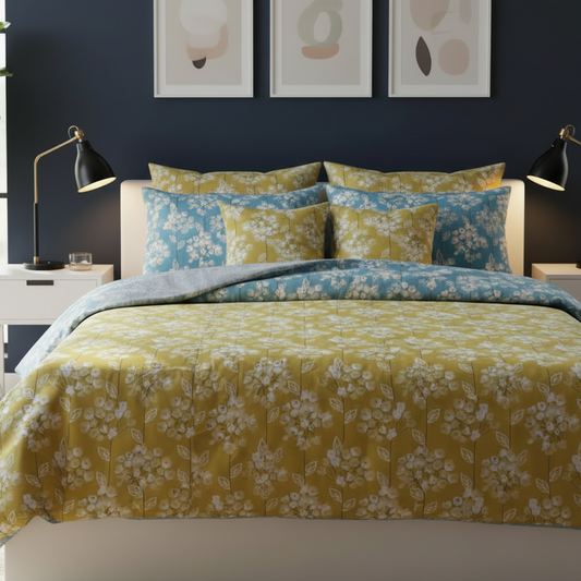 IV809 Cotton Reversible Comforter Set - Light Filling