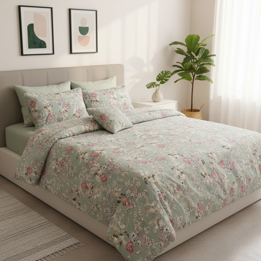 IV762 Luxury Cotton Satin Comforter Set - Light Filling