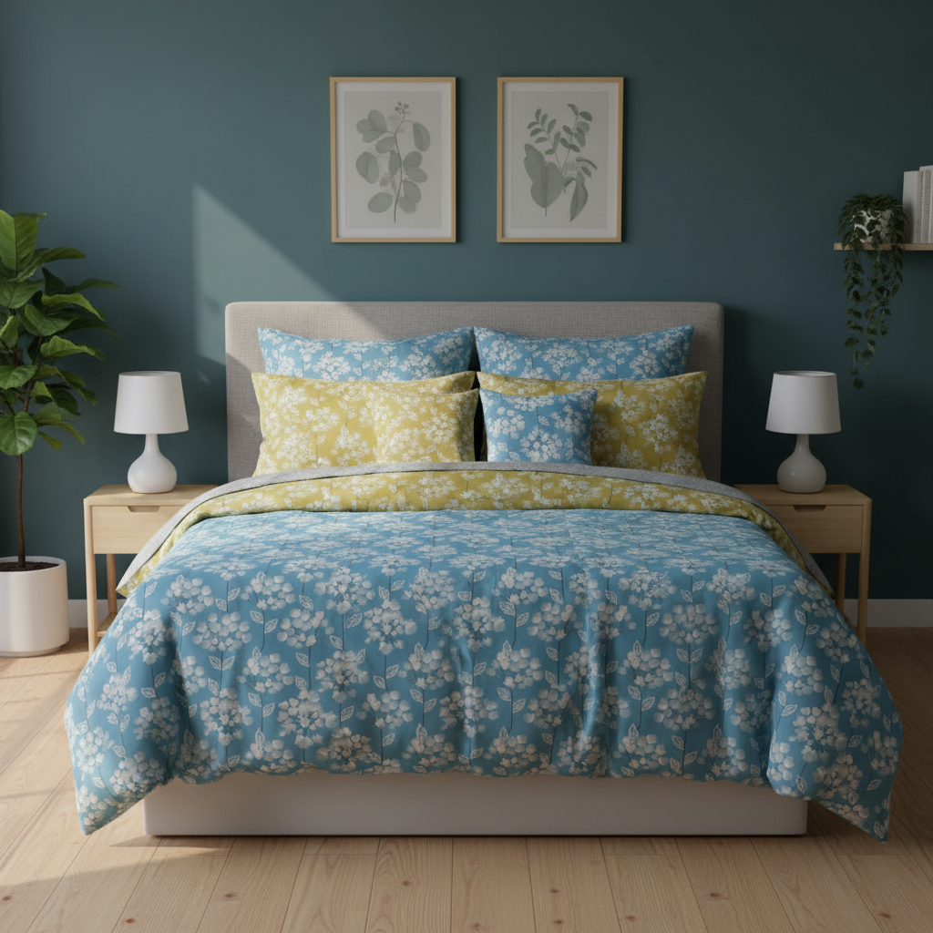 IV809 Cotton Reversible Comforter Set - Light Filling
