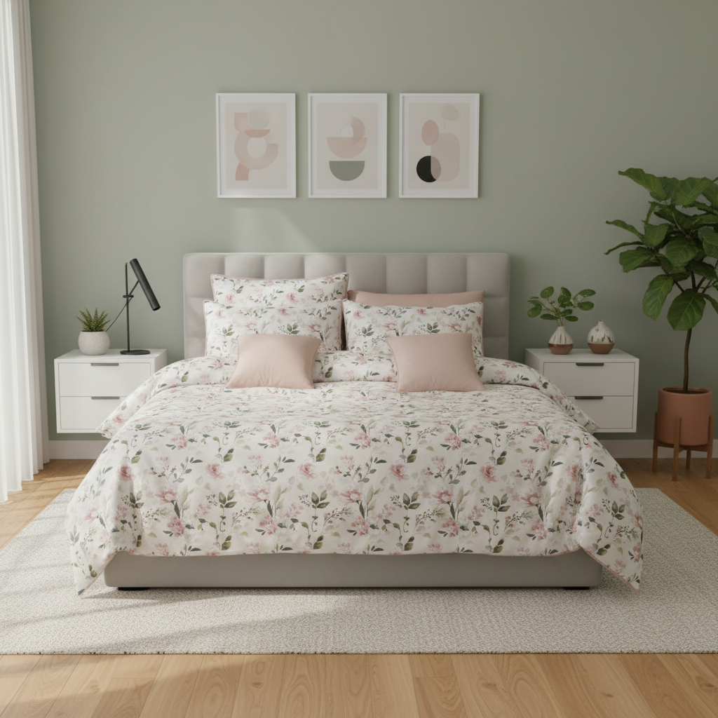 IV766 Luxury Cotton Satin Comforter Set - Light Filling