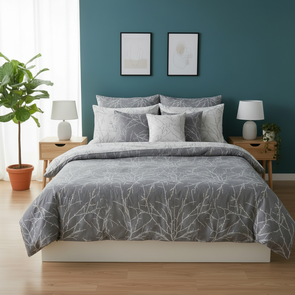 IV808 Percale Cotton Reversible Comforter Set - Light Filling