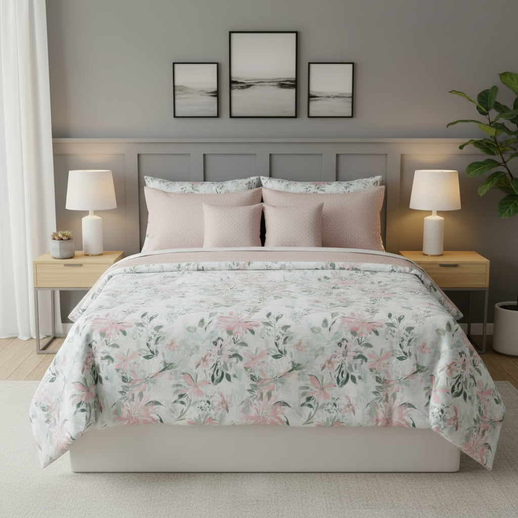 IV819 Percale Cotton Comforter Set - Light Filling