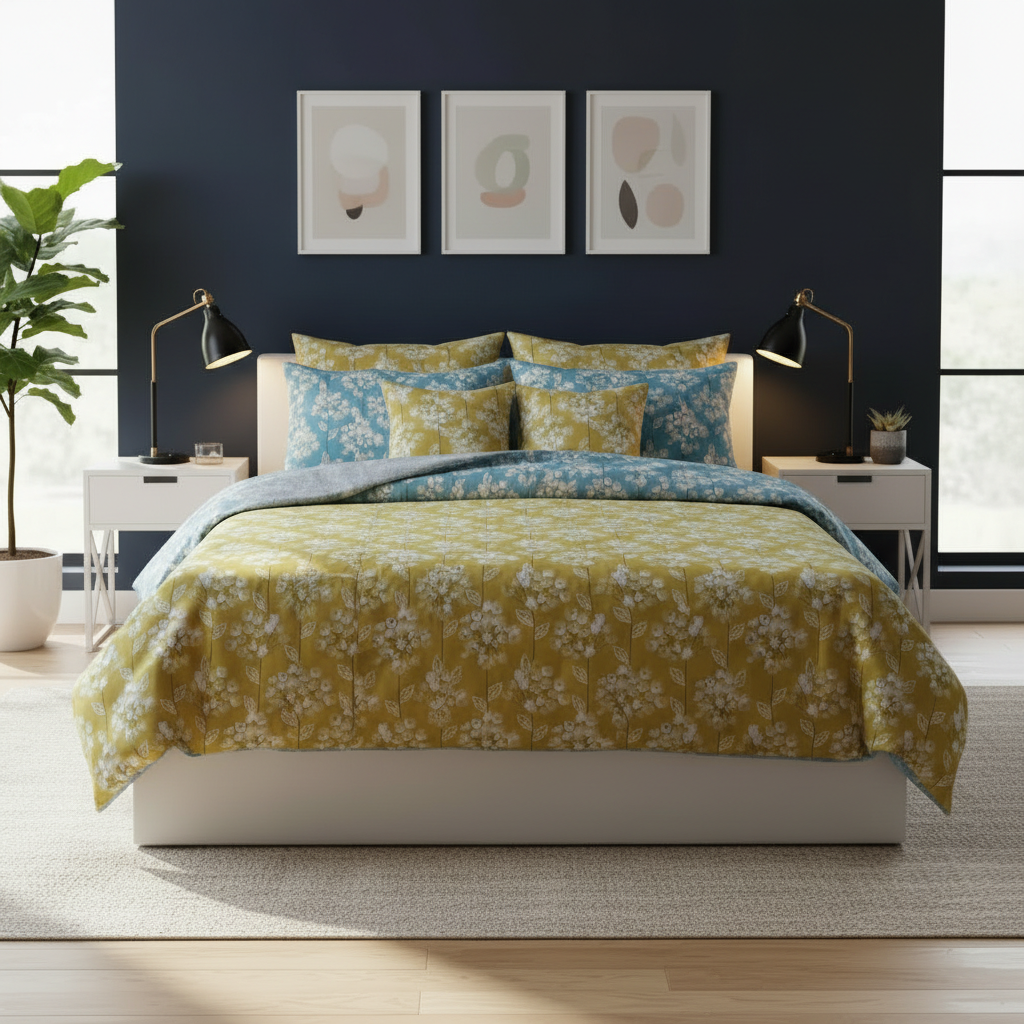 IV809 Cotton Reversible Comforter Set - Light Filling
