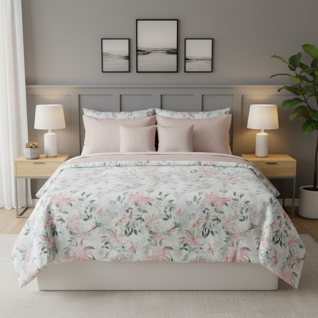 IV819 Percale Cotton Comforter Set - Light Filling
