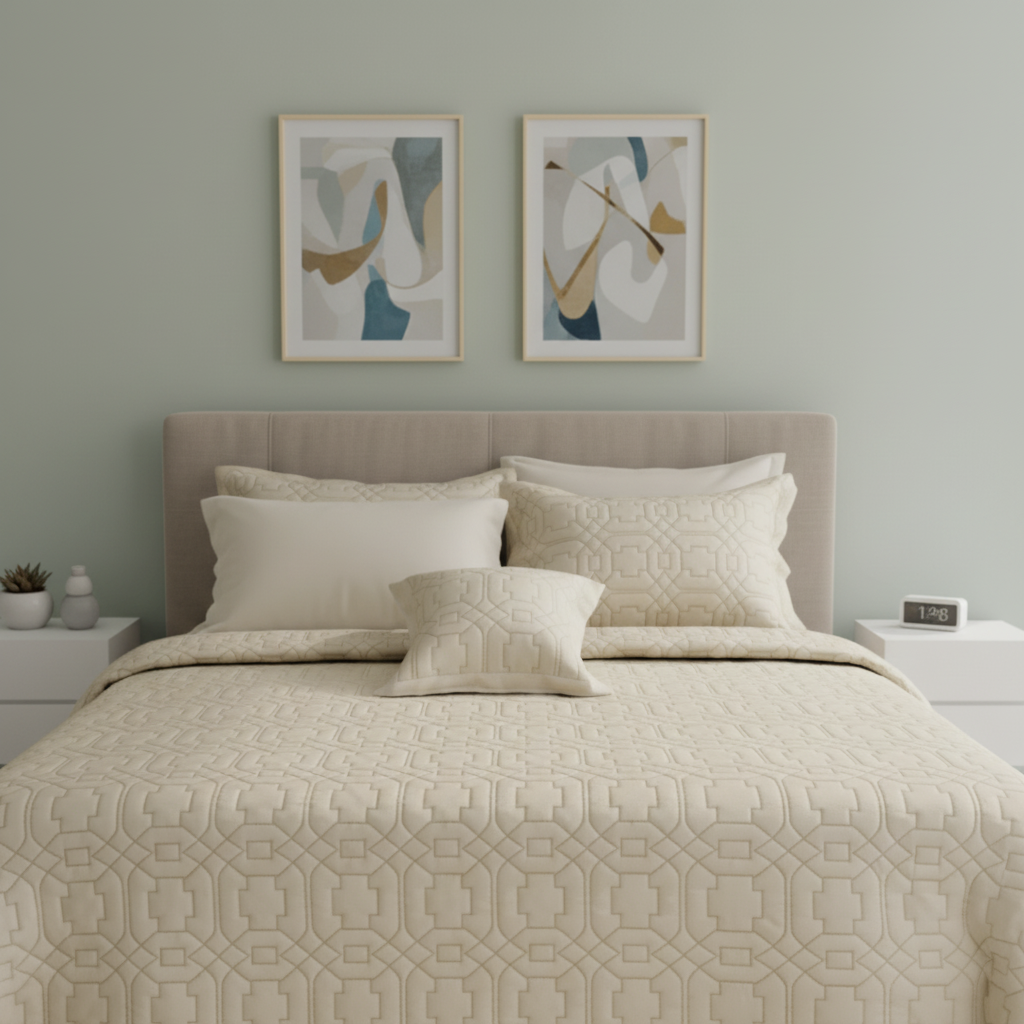 IV900008 Luxury Cotton Satin Bed Spread Set - Light Filling