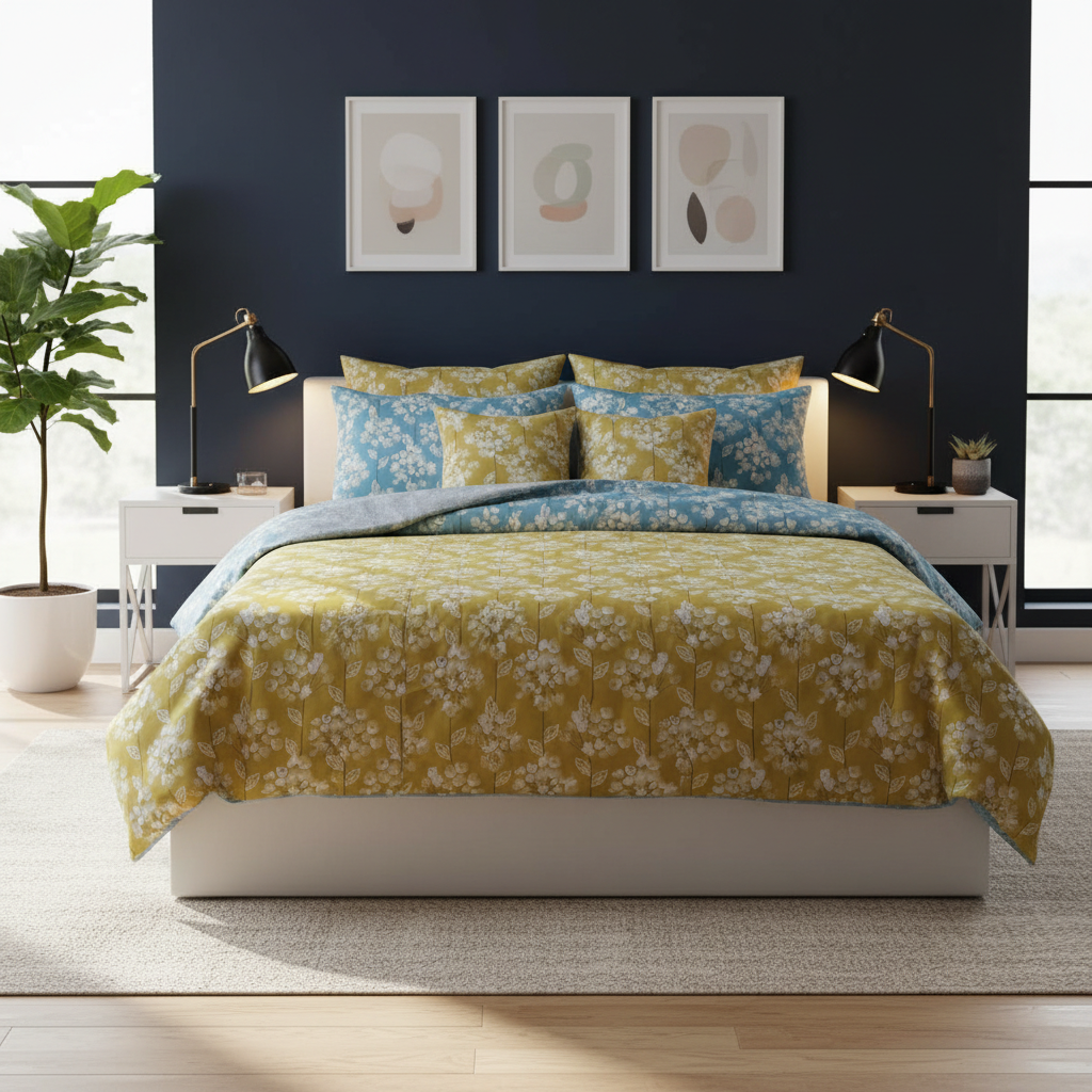 IV809 Cotton Reversible Comforter Set - Light Filling