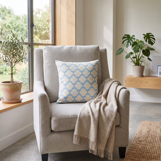 Sky Blue Trellis Moroccan Cushion Cover
