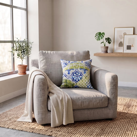 Mediterranean Tile Azure Cushion Cover