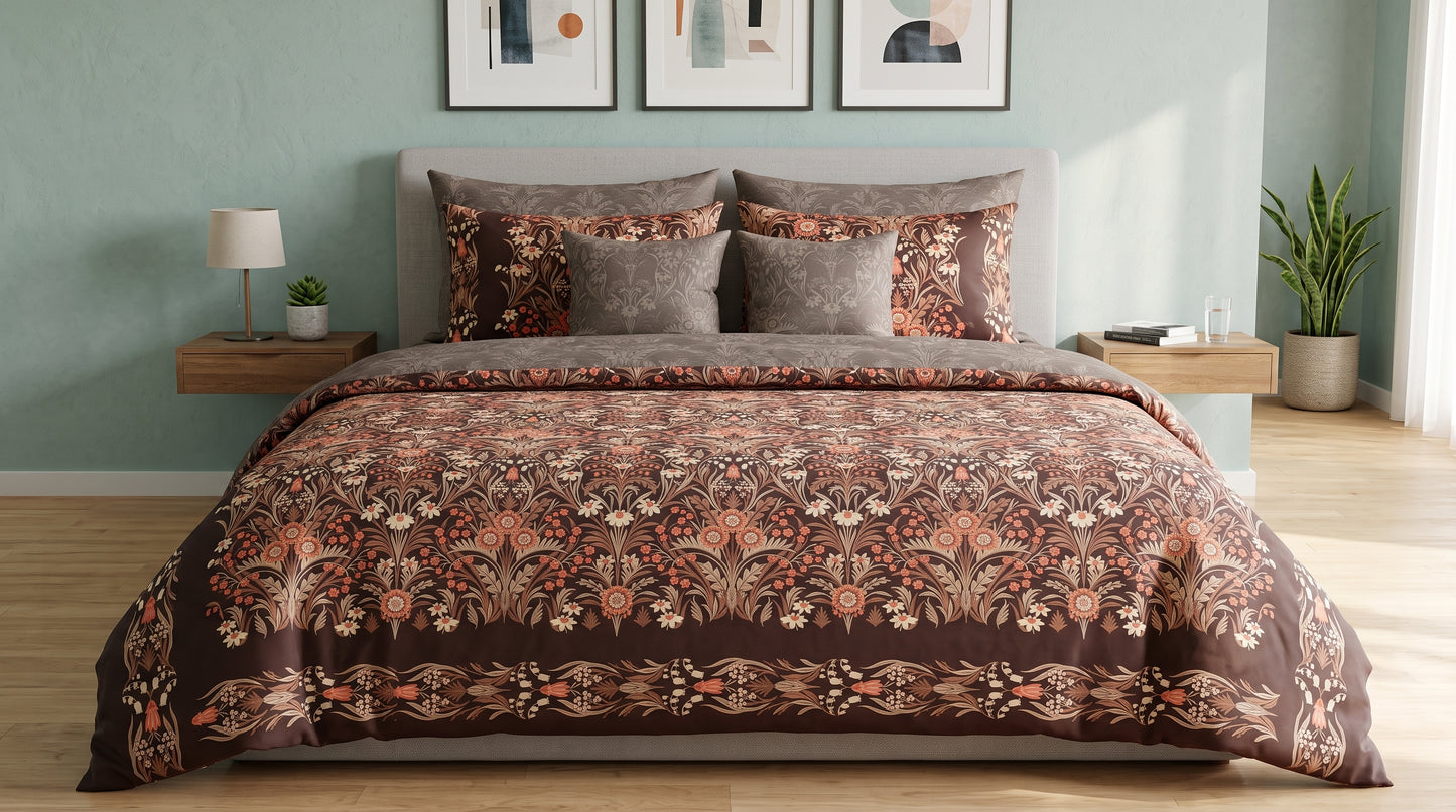 Terracotta Tapestry Luxury Cotton Satin Bedding Set