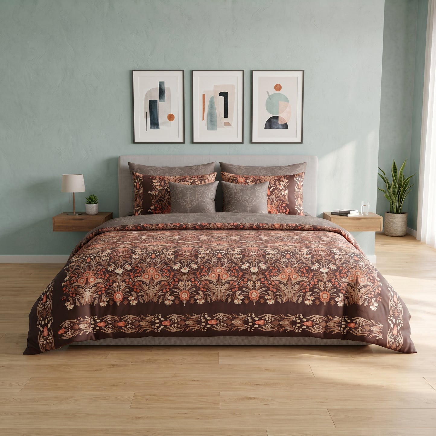 Terracotta Tapestry Luxury Cotton Satin Bedding Set