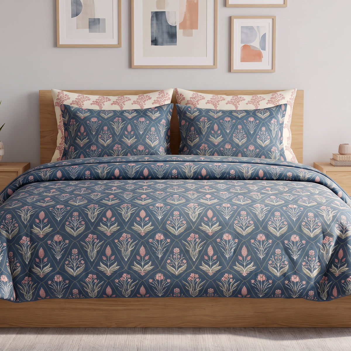 Dusty Blue Flora Duvet Cover Set