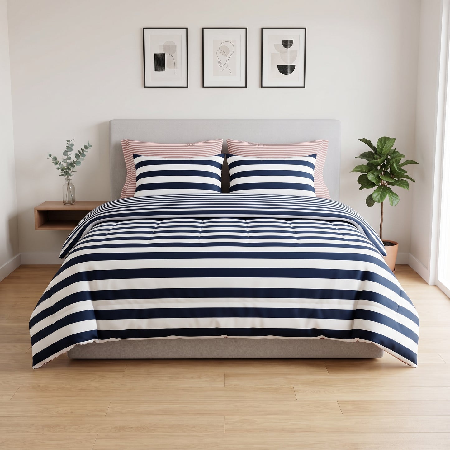Harbor Blue & Coral Percale Duvet Cover Set