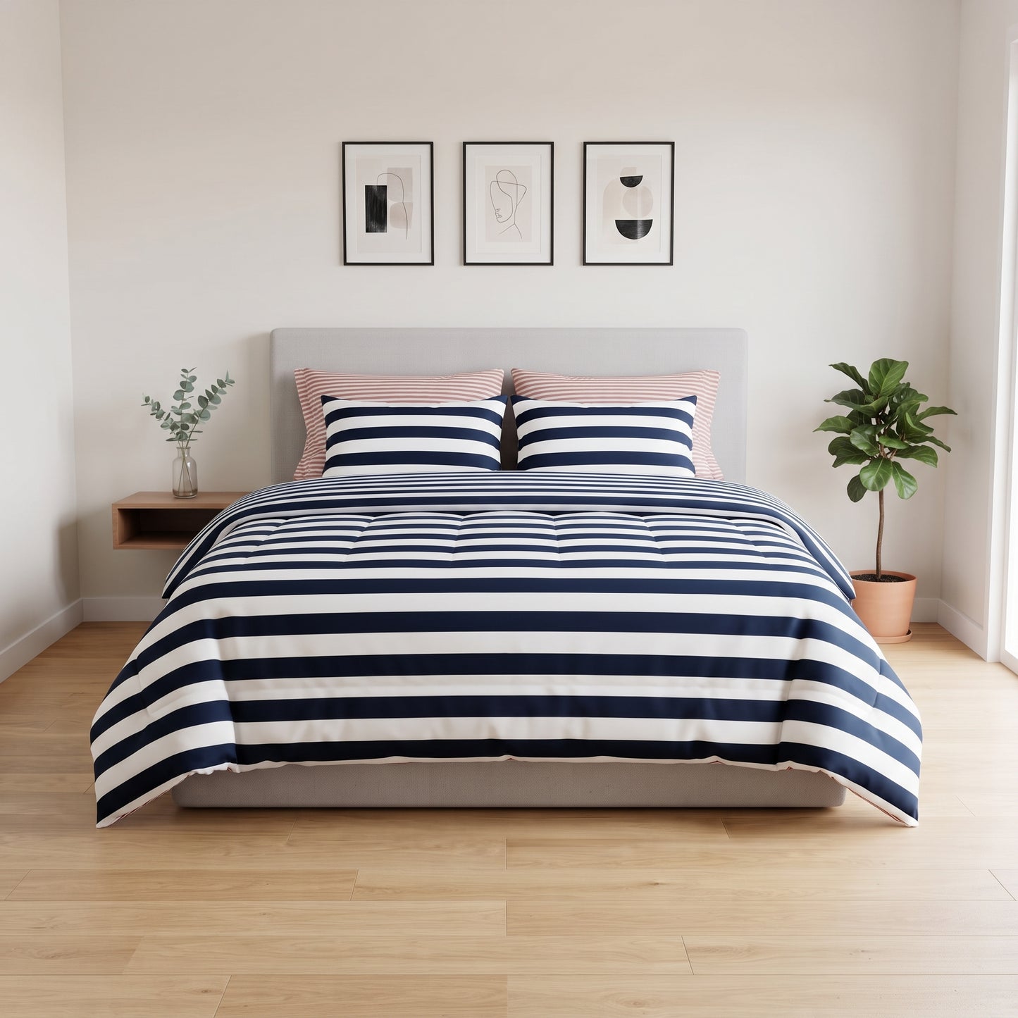 Harbor Blue & Coral Percale Duvet Cover Set
