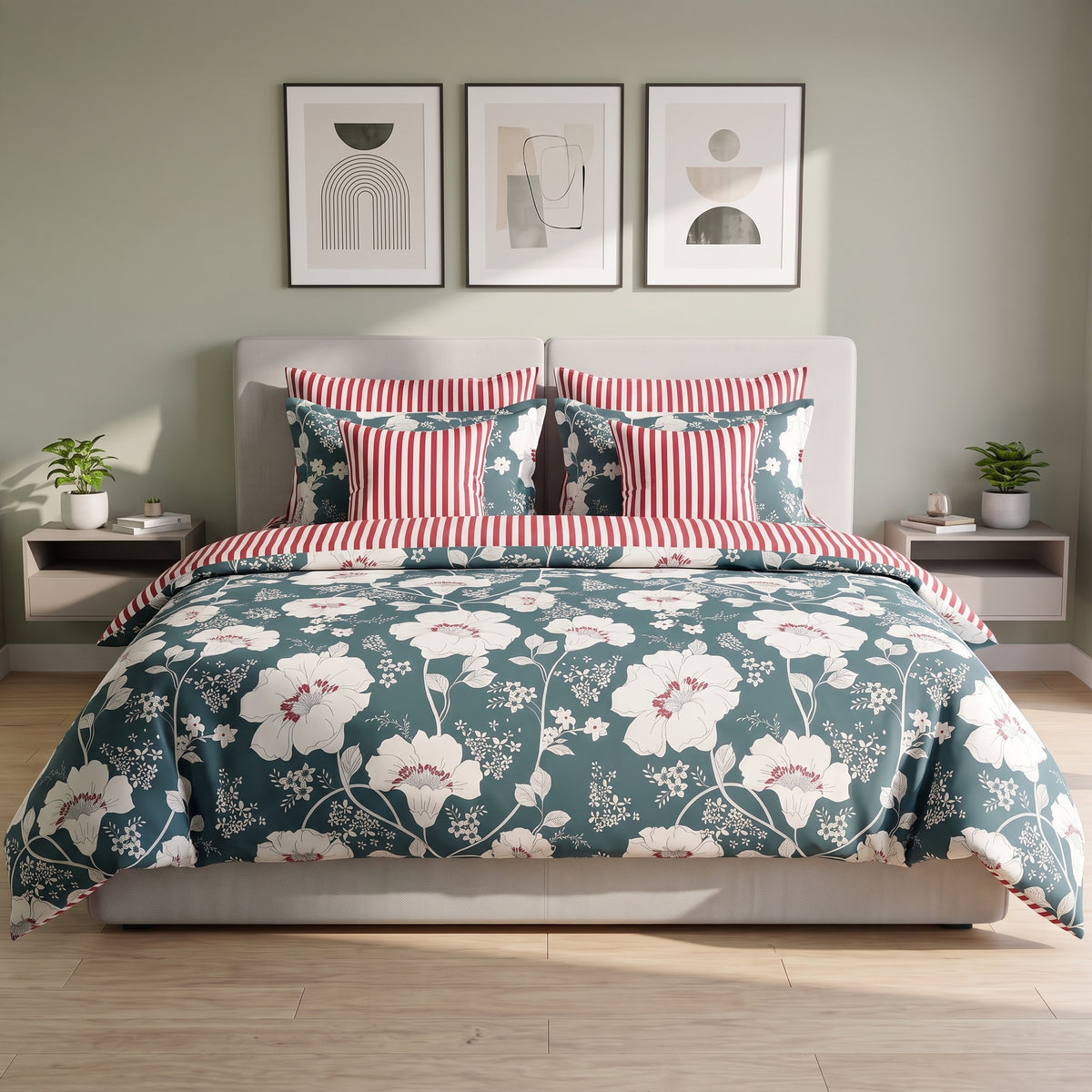 Vintage Ticking Meadow Duvet Cover Set