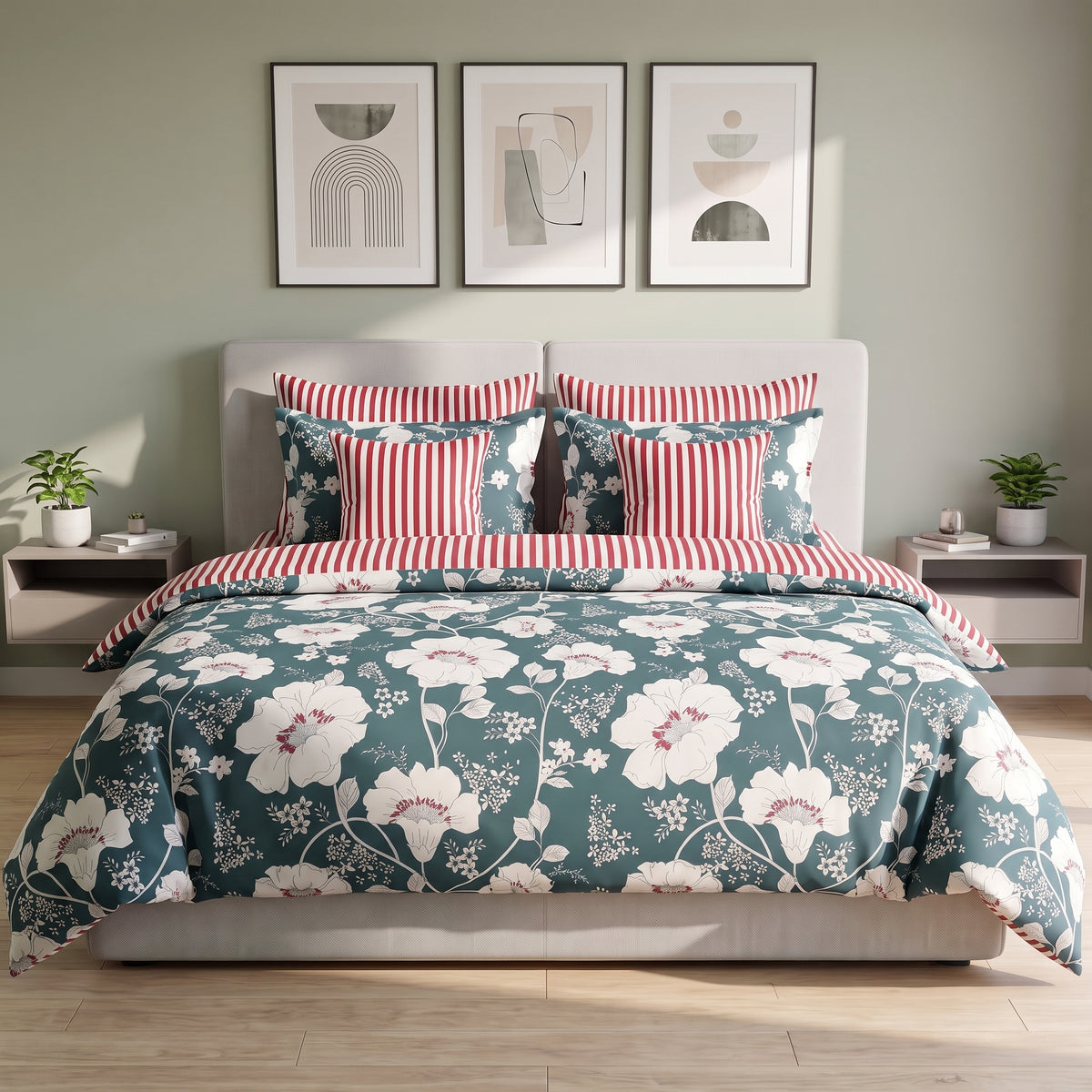 Vintage Ticking Meadow Duvet Cover Set