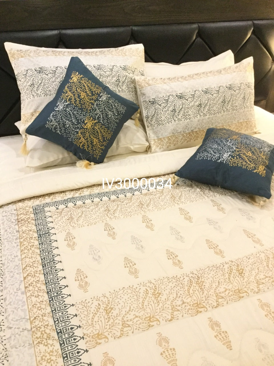 IV3000034 Luxury Block Print Comforter Set - Light Filling