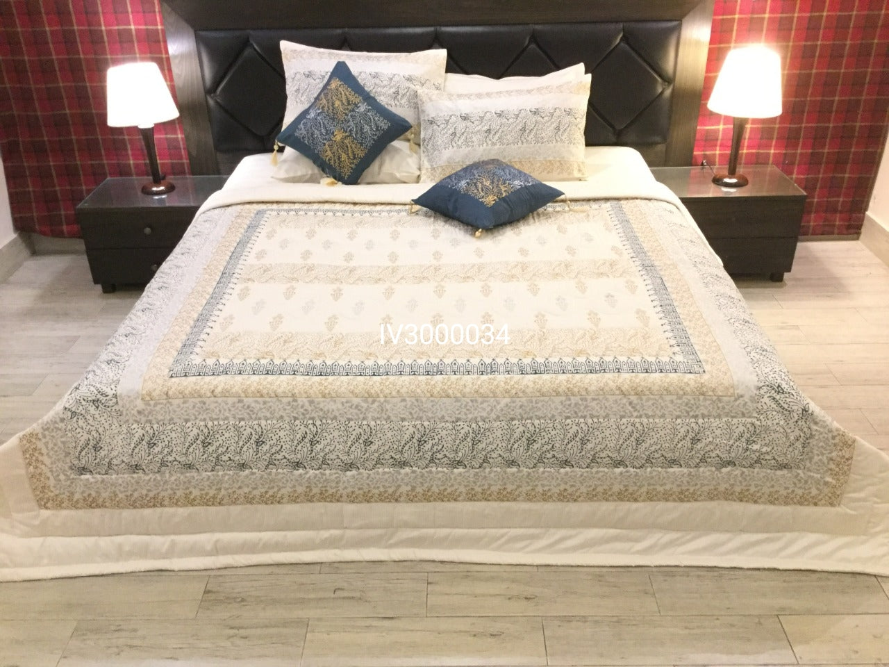 IV3000034 Luxury Block Print Comforter Set - Light Filling