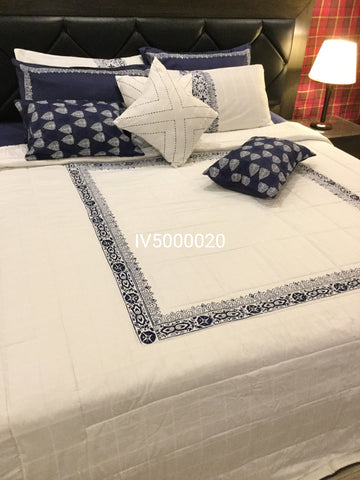 IV5000020 Luxury Cotton Satin Comforter Set with Block Printing - Light Filling